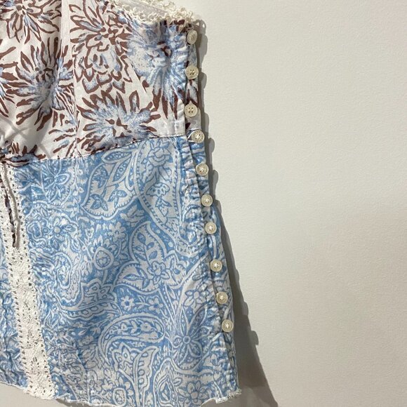 Vintage Y2K Guess Camisole Top Blue Paisley Brown Floral Lace Babydoll Cotton - Picture 8 of 16